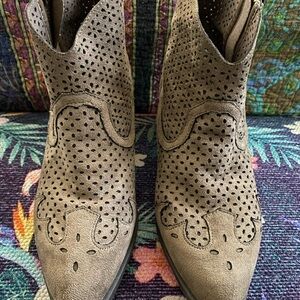 Qupid Taupe Perforated Ankle Booties